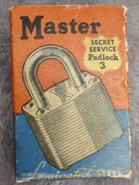 Vintage Master Secret Service Padlock 3 Laminated Steel Lock & Box - No Key